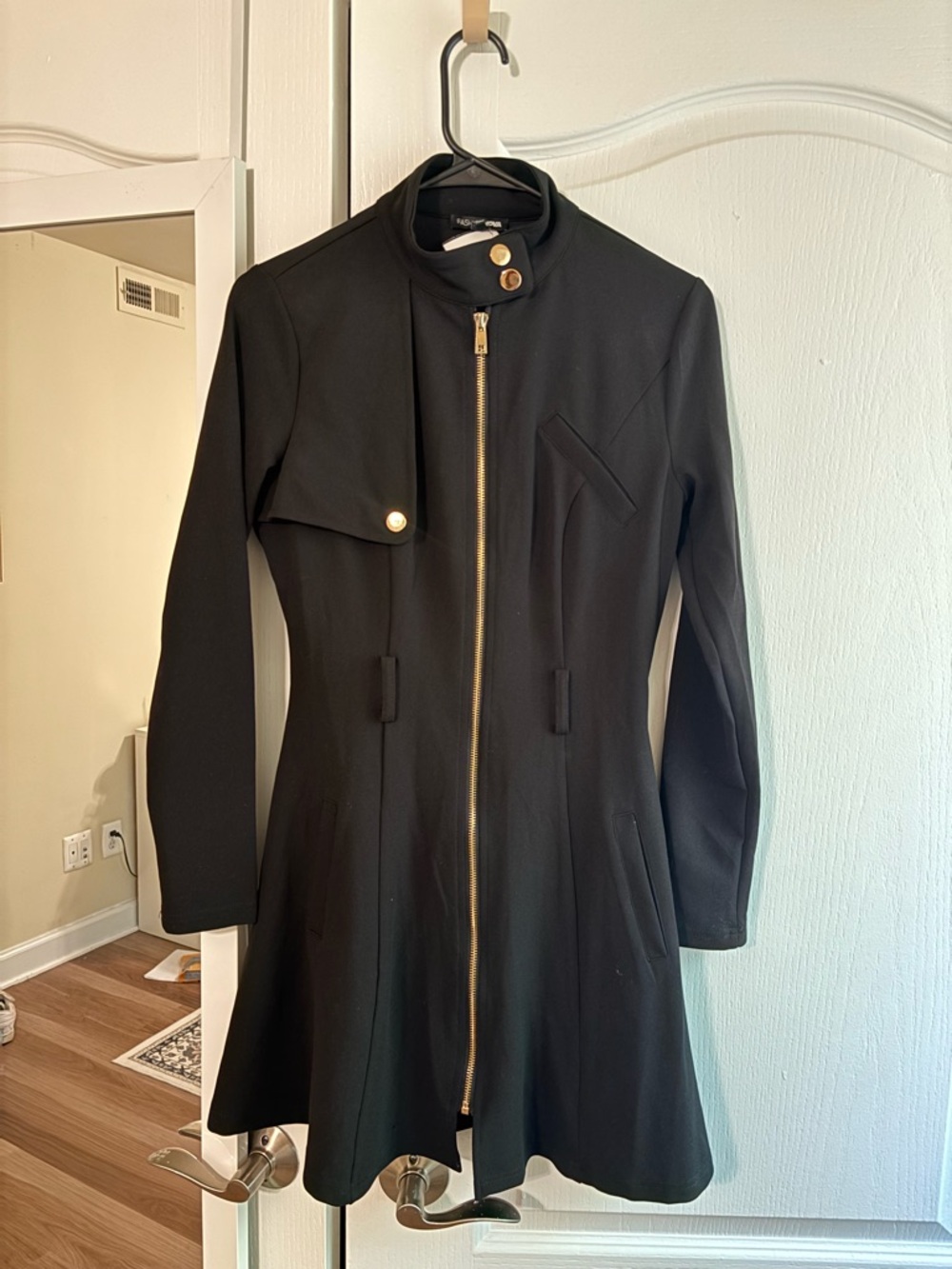Fashion Nova Black Long-Sleeve Zip-Front Fit & Flare Dress